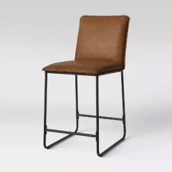 Upholstered Counter Height Barstool With Metal Frame Camel Faux Leather - Room Essentials™: Sledge-Style Legs, Padded Seat -Room Essentials GUEST 09510e7c 03df 4306 9646 8abfb3d477d7