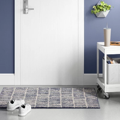 2'5"x3'8" Washable Modern Dashes Hi/Low Tufted Loop Accent Rug Blue - Room Essentials™: Indoor, Fade & Stain-Resistant 3 2'5"x3'8" Washable Modern Dashes Hi/Low Tufted Loop Accent Rug Blue - Room Essentials™: Indoor, Fade & Stain-Resistant
