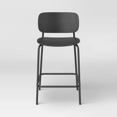Set Of 2 24" Molded Plastic With Metal Base Counter Height Barstool Black - Room Essentials™ 4 Set Of 2 24" Molded Plastic With Metal Base Counter Height Barstool Black - Room Essentials™ - Image 2