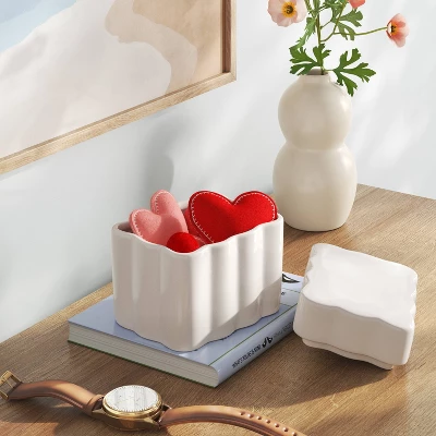 Scalloped Lidded Box White - Room Essentials™ 3 Scalloped Lidded Box White - Room Essentials™