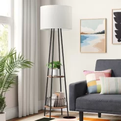 Floor Lamp With Shelves - Room Essentials™: Black Metal, Linen Shade, ETL Listed, 62" Height -Room Essentials GUEST 755ff787 d39f 4c75 a9c4 48352b81e858