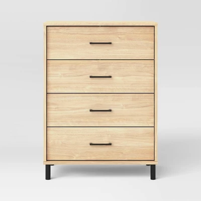 Mixed Material Wood And Metal 4 Drawer Dresser Updated Base Natural Wood - Room Essentials™ 4 Mixed Material Wood And Metal 4 Drawer Dresser Updated Base Natural Wood - Room Essentials™ - Image 2