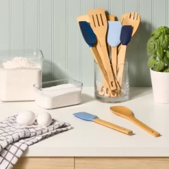 10pc Bamboo Silicone Kitchen Utensil Set Blue - Room Essentials™
