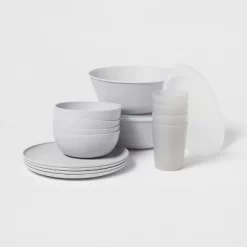 16pc Plastic Dishware Set Gray - Room Essentials™: Dinnerware, Microwave & Dishwasher Safe, Service For 4 -Room Essentials GUEST a319a396 c80b 44b8 90b4 c8456af311fd