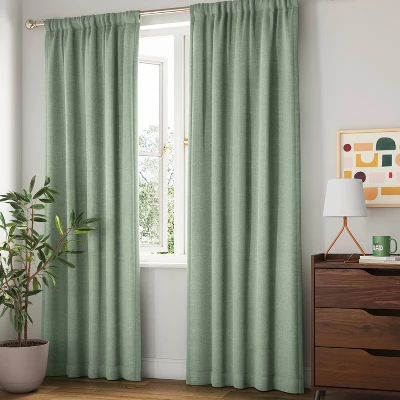 Room Darkening Heathered Thermal Window Curtain Panel Green - Room Essentials™ 3 Room Darkening Heathered Thermal Window Curtain Panel Green - Room Essentials™