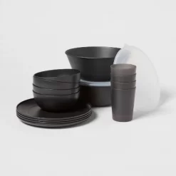 16pc Plastic Dishware Set Black - Room Essentials™: Dinnerware, Microwave & Dishwasher Safe, Service For 4 -Room Essentials GUEST b3b6150f 930b 4364 be1e 0a9f9910c728