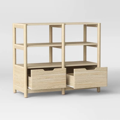 32" Scandi Small Bookcase With Storage Drawers Natural - Room Essentials™ 4 32" Scandi Small Bookcase With Storage Drawers Natural - Room Essentials™ - Image 2