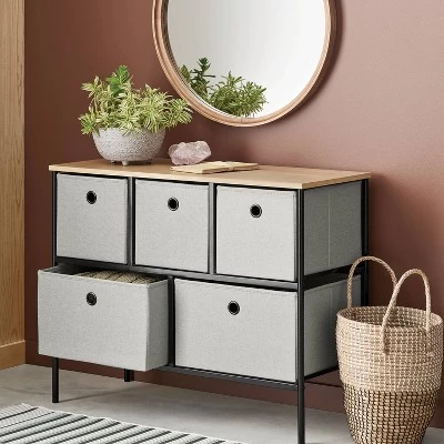 36" Wide Fabric Bin 5 Dresser Black Frame - Room Essentials™ 3 36" Wide Fabric Bin 5 Dresser Black Frame - Room Essentials™