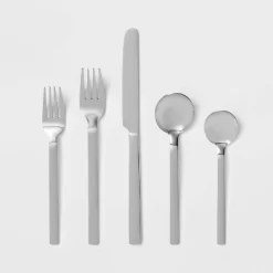 30pc Squared Straight Flatware Set With Caddy - Room Essentials™: Silverware Set, Service For 6, Forks Spoons Knives -Room Essentials GUEST cd67238c 9a50 49e4 9e2e 8070481737f6