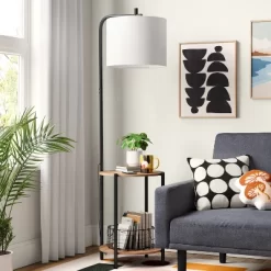 Floor Lamp With Table Natural Wood - Room Essentials™: ETL Listed, Linen Shade, Metal Body, 60" Height -Room Essentials GUEST d7549bab a73d 42ea bfcc ad89208b3f06