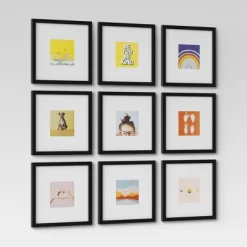 Set Of 9 Gallery Frame Set 10" X 10" Matted To 5" X 5" Black - Room Essentials™ -Room Essentials GUEST f114d866 23b3 4977 a846 90c9b8f6878a