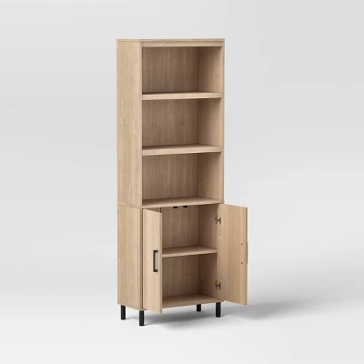Mixed Material Library Bookcase With Doors Natural Wood - Room Essentials™ 4 Mixed Material Library Bookcase With Doors Natural Wood - Room Essentials™ - Image 2